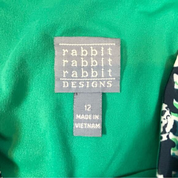 Rabbit Rabbit Rabbit Dress Womens SZ 12 Navy Blue Green Flowy Midi Boho 70's - Picture 9 of 13